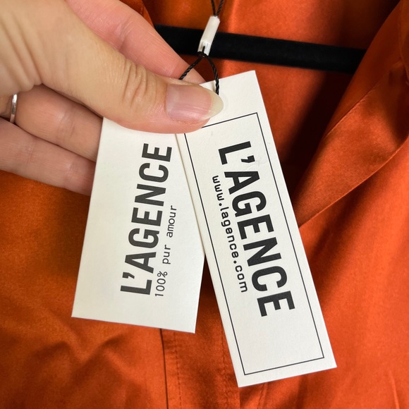 L’AGENCE NWT 100% Silk Button Down Blouse S Rust Copper Satin Office Work Shirt - Picture 7 of 12